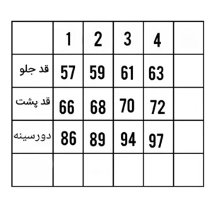 جدول سایز بندی شومیز مشکی دخترانه قد پشت بلندتر