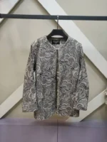 کت لنین سوزن دوزی اسلیمی کلاسیک یقه گرد فری سایز