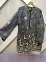 کت حریر هندی سوزن‌دوزی شده طوسی، فری سایز