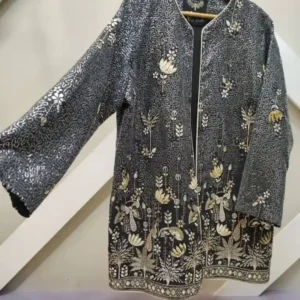 کت حریر هندی سوزن‌دوزی شده طوسی، فری سایز