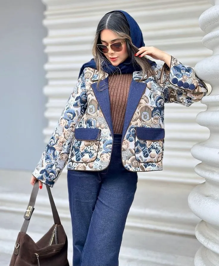 انواع مدل‌ مانتو ژاکارد مزونی اسپرت و مجلسی سرمه ای