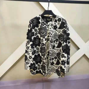 کت لنین سوزن دوزی با گل‌های برجسته مشکی فری سایز