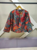 کت کراپ ژاکارد گلدار زنانه قرمز یقه گرد دو سایزی