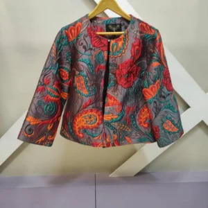 کت کراپ ژاکارد گلدار زنانه قرمز یقه گرد دو سایزی