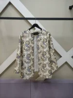 کت تافته ابریشم طرح بته جقه آبی کد 034