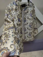 کت تافته ابریشم طرح بته جقه آبی کد 034 - Image 3