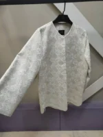 یقه گرد و لبه نوار دوزی شده کت زنانه کرم