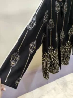 مانتو حریر سوزن دوزی مشکی کد 032 - Image 3