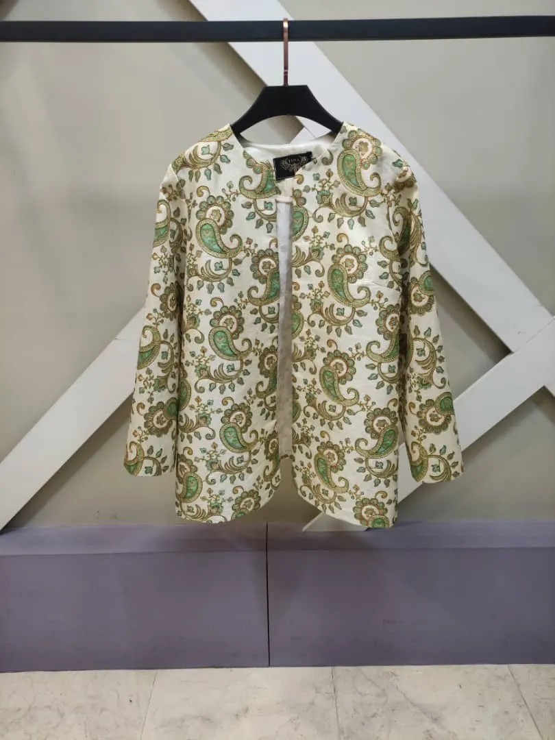 کت تافته ابریشم طرح بته جقه سبز کد 035