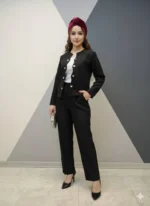 کت و شلوار دکمه قلبی دخترانه مشکی رنگ دارای سه سایز مناسب دختران 8 تا 18 سال