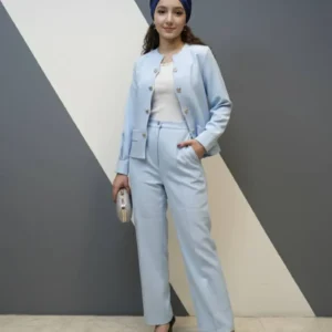 کت و شلوار دکمه قلبی دخترانه آبی سه سایزی مناسب نوجوان