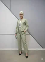 کت و شلوار دکمه قلبی دخترانه سبز رنگ دارای سه سایز مناسب دختران 8 تا 18 سال