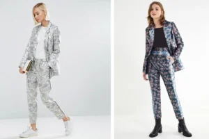 ست کراپ کت و شلوار ژاکارد