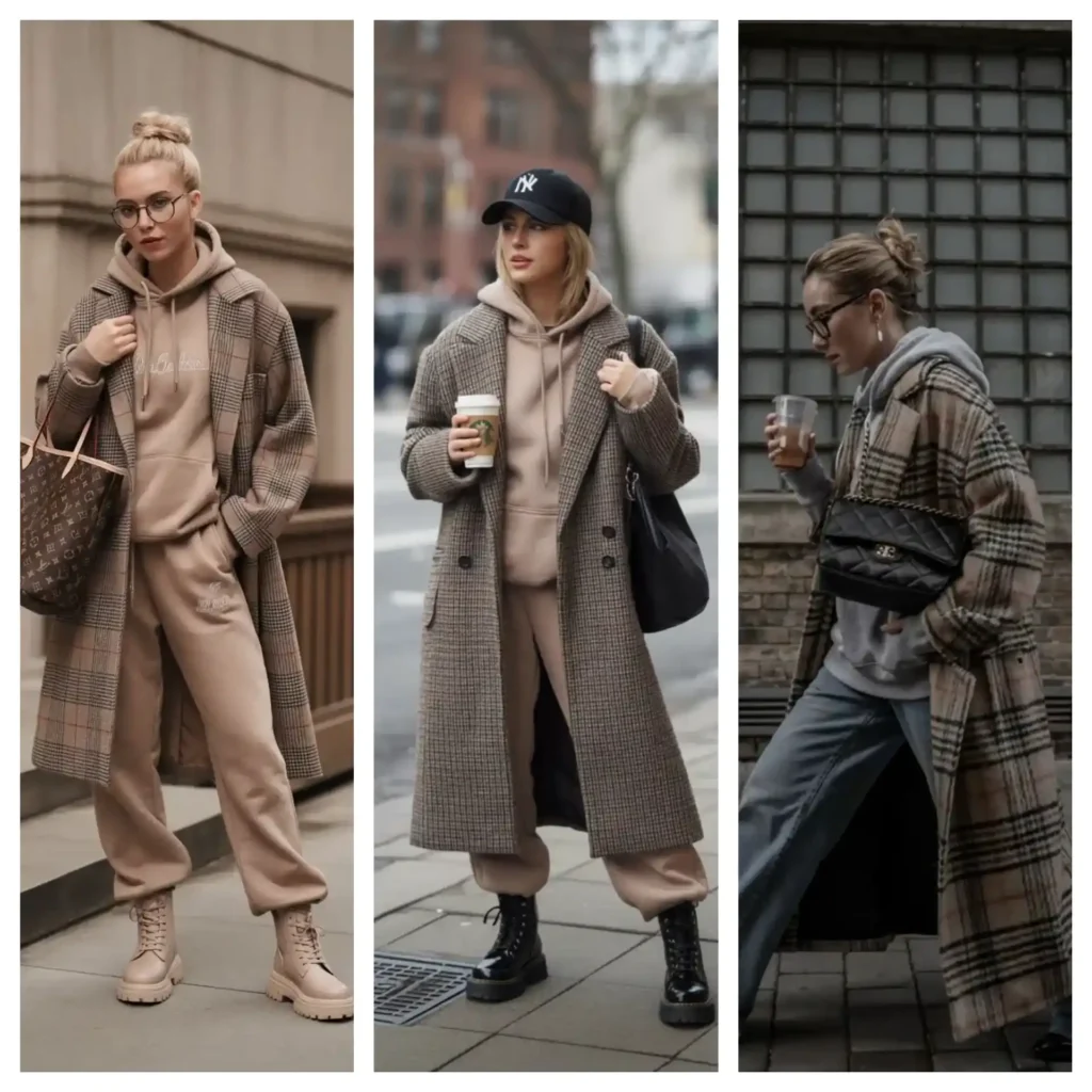 استایل کردن پالتو بلند زنانه چهارخانه درشت