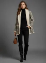 کت یقه آرشال ببعی زنانه فری سایز رنگ شیری با پارچه ببعی نرم و گرم