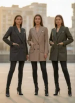 کت اداری زنانه طرح دیپلمات راه‌ راه با یقه بلیزر و جیب کاربردی