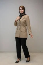 تنخور کت اداری زنانه طرح دیپلمات راه‌ راه با یقه بلیزر و جیب کاربردی