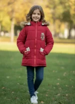 کاپشن دخترانه خزدار رنگ قرمز با طراحی اسپرت و گرم