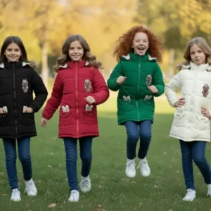 تنخور کاپشن دخترانه زمستانی خزدار روی مدل نوجوان