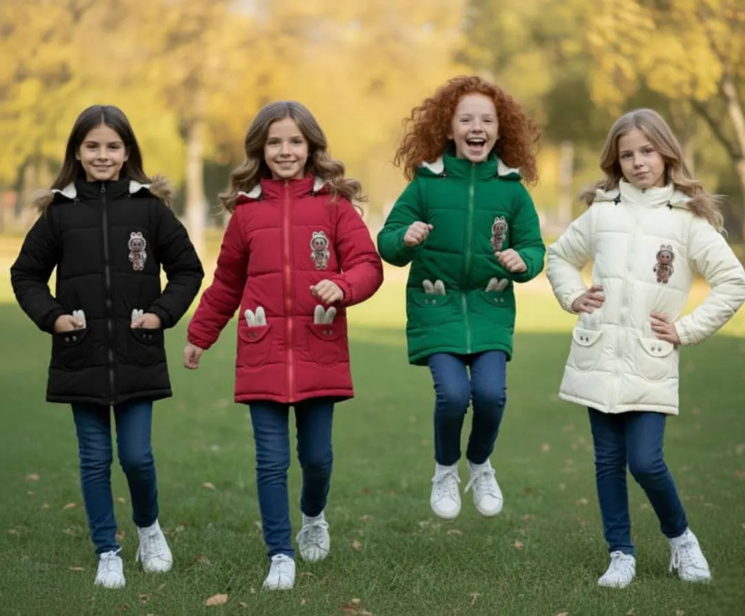 تنخور کاپشن دخترانه زمستانی خزدار روی مدل نوجوان