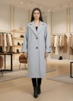 تنخور پالتو فوتر آستردار زنانه با یقه انگلیسی رنگ طوسی، دو سایزی