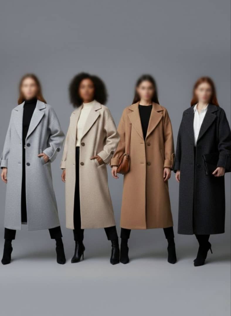 پالتو فوتر آستردار زنانه با یقه انگلیسی در چهار رنگ طوسی، کرم، مشکی و قهوه‌ای