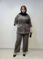 ست شومیز و شلوار زنانه سایز بزرگ رنگ طوسی
