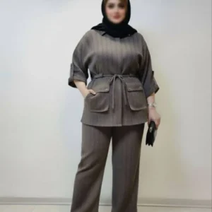 ست شومیز و شلوار زنانه سایز بزرگ رنگ طوسی