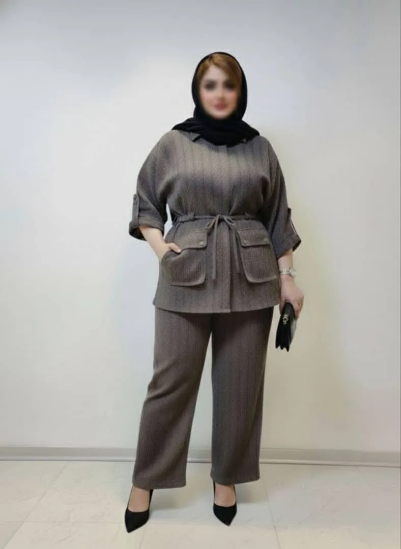 ست شومیز و شلوار زنانه سایز بزرگ رنگ طوسی
