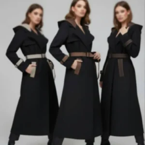 رنگبندی بارانی آستردار زنانه سانتانا کلاه دار و کمربند دار، قهوه ای تیره ، قهوه ای روشن، کرم