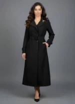 بارانی آستردار زنانه با پارچه سانتانا و کلاه چهارخانه پشمی قابل جدا شدن