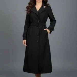 بارانی آستردار زنانه با پارچه سانتانا و کلاه چهارخانه پشمی قابل جدا شدن