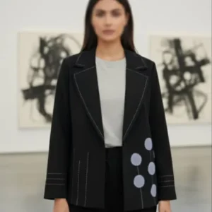 تنخور کت مازراتی زنانه گل‌کار شده با یقه انگلیسی