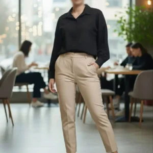 شومیز مشکی زنانه مدل بیسیک پشت‌بلند فری‌سایز