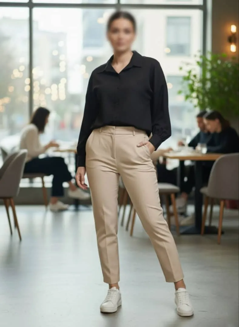 شومیز مشکی زنانه مدل بیسیک پشت‌بلند فری‌سایز