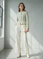 تنخور کراپ کت فوتر زنانه یقه گرد رنگ سبز