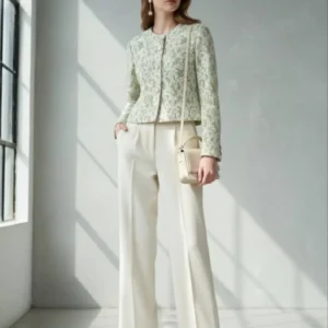 تنخور کراپ کت فوتر زنانه یقه گرد رنگ سبز