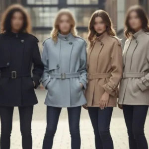 تنخور کت فوتر آستردار زنانه یقه ایستاده کمربند دار در رنگ‌های کرم، آبی، مشکی و نسکافه‌ای