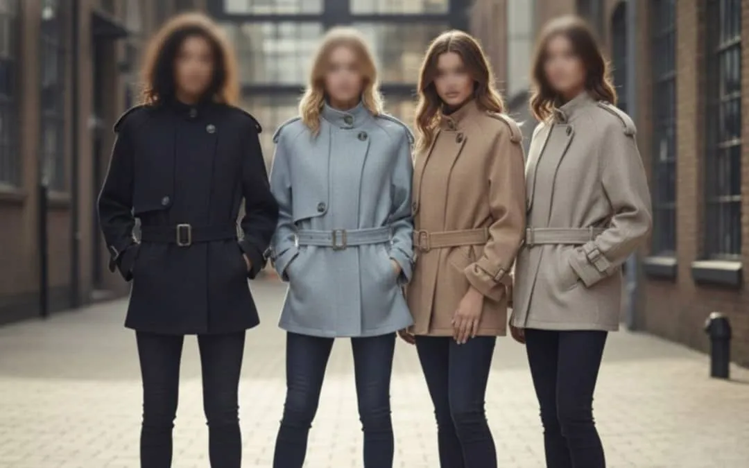 تنخور کت فوتر آستردار زنانه یقه ایستاده کمربند دار در رنگ‌های کرم، آبی، مشکی و نسکافه‌ای