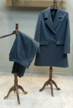 ست مانتو شلوار اداری زنانه ترک یقه انگلیسی طوسی تیره