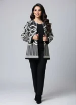 مانتو کتی سوزن دوزی مجلسی مشکی با سوزن دوزی سفید