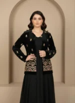 تنخور کت مخمل سوزن دوزی مشکی با طرح سنتی