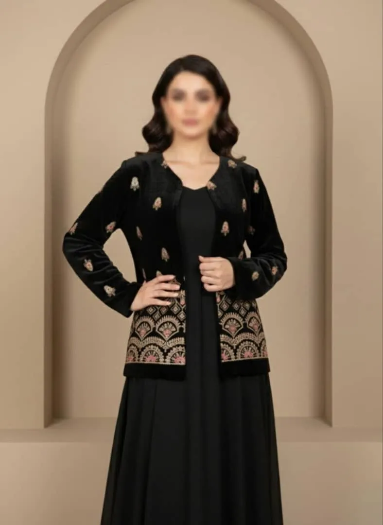 تنخور کت مخمل سوزن دوزی مشکی با طرح سنتی