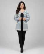 مانتو کتی سوزن دوزی مجلسی آبی با سوزن دوزی سفید