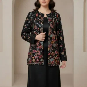مدل تنخور کت زنانه مشکی سوزن دوزی سنتی طرح گل و برگ