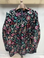 مدل کت مخمل مشکی سوزن دوزی با طرح گل و پرنده