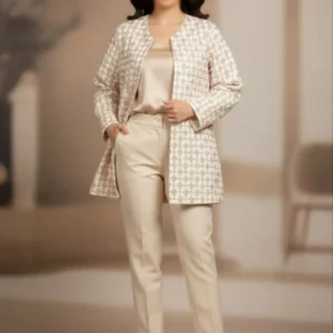 کت سوزن دوزی کرم طرح گل شیک