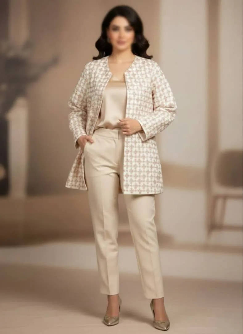 کت سوزن دوزی کرم طرح گل شیک