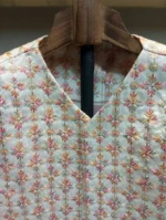 مدل یقه کت سوزن دوزی کرم طرح گل شیک