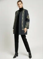 پالتو فوتر گلدوزی طوسی